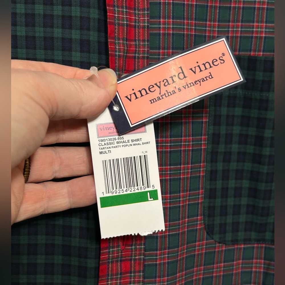 New! Vineyard Vines Tartan Plaid Poplin Button Down Whale Shirt Mens Size Large - Picture 5 of 9